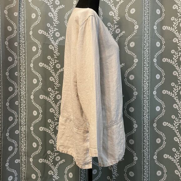 LL Bean 100% Linen Tunic Natural Oatmeal Casual Shirt Women's Petite Small - Picture 2 of 10